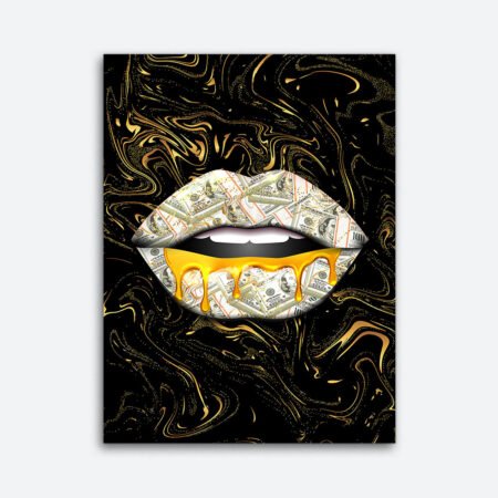 Dripping Gold Lips Wall Art